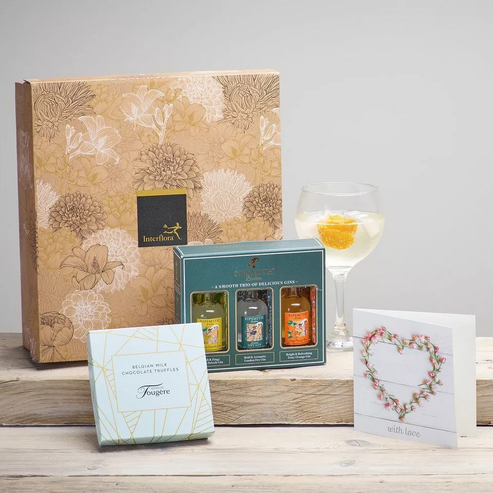 Gin Trio, Chocolate Truffles & Card Gift Set
