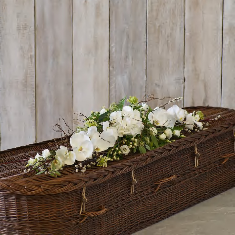White and Green Eco-friendly Casket Tribute