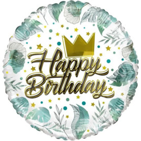 Happy Birthday Crown & Leaves Balloon